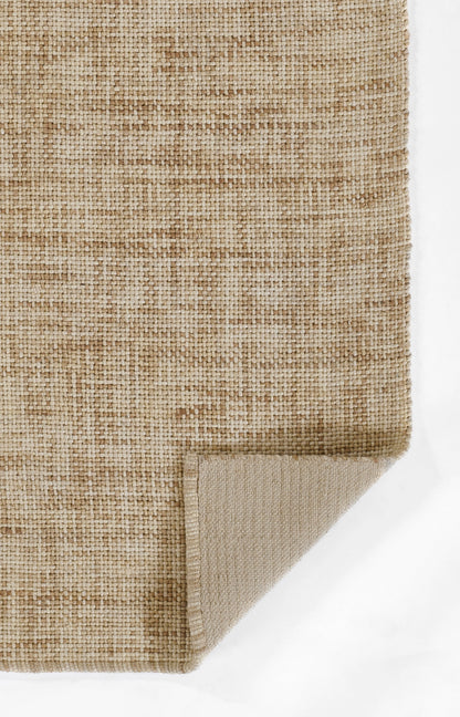 Natural beige woven runner rug with textured jute-like fibers and folded corner.