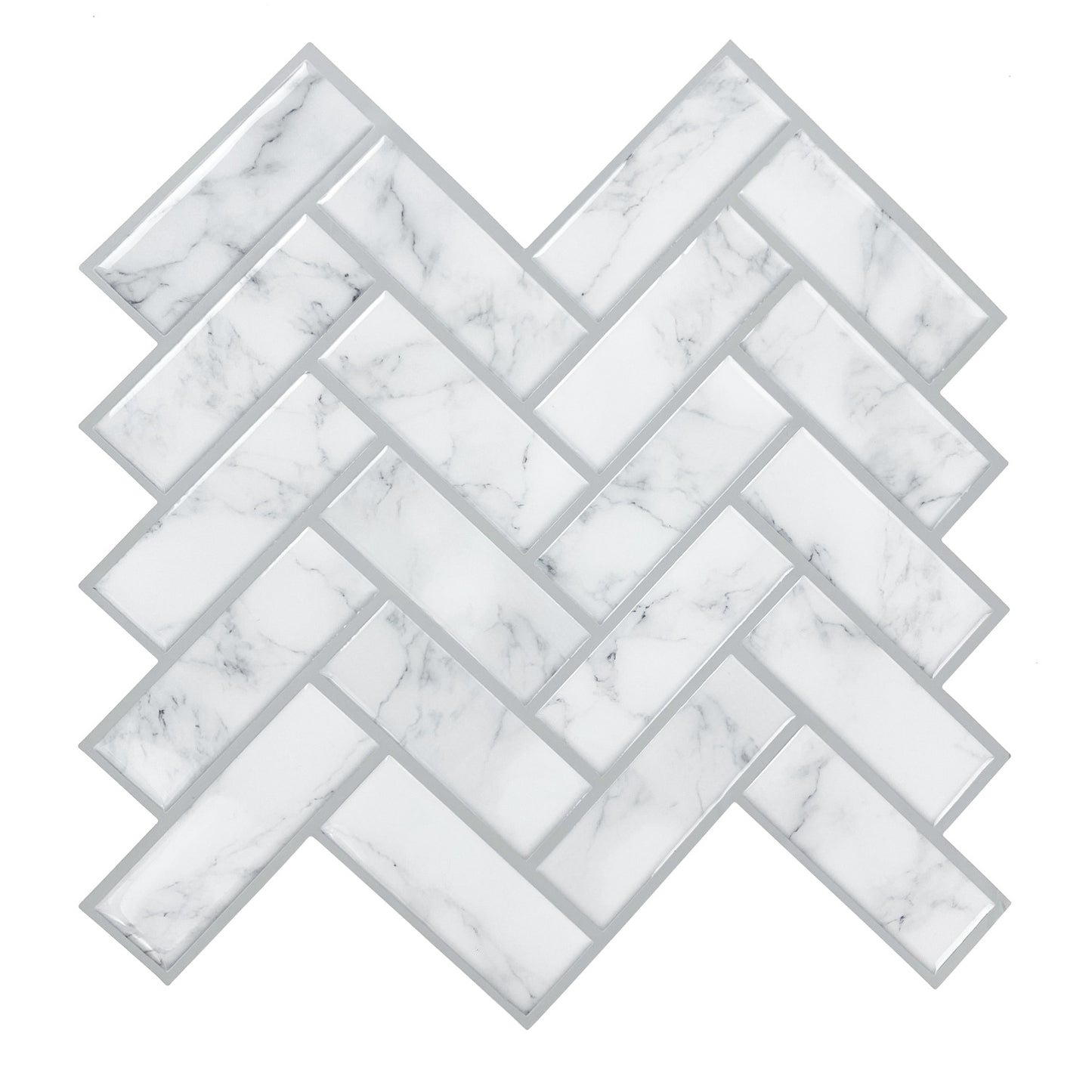 White marble herringbone wallpaper pattern with gray veining; peel-and-stick wallpaper for walls.