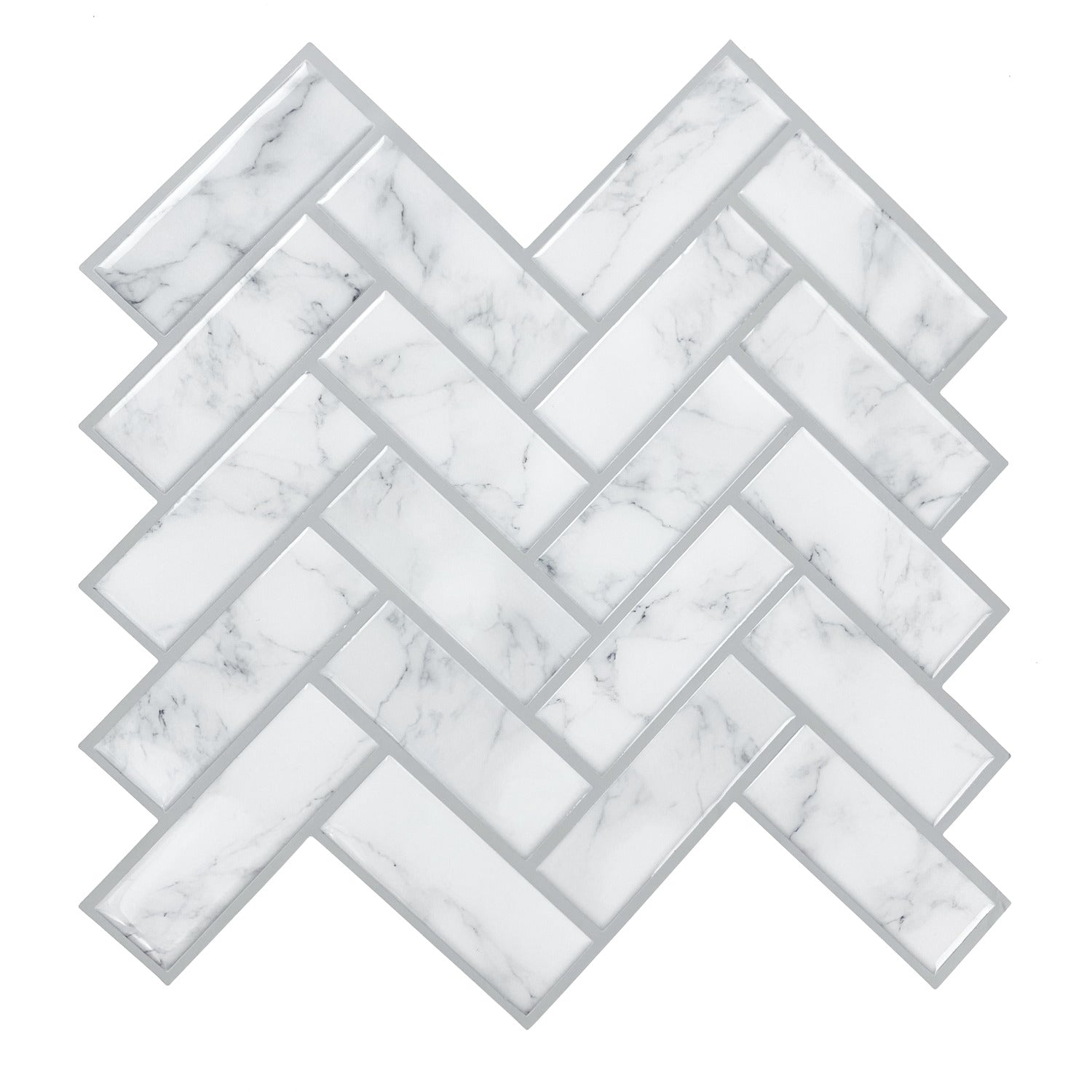 White marble herringbone wallpaper pattern with gray veining; peel-and-stick wallpaper for walls.