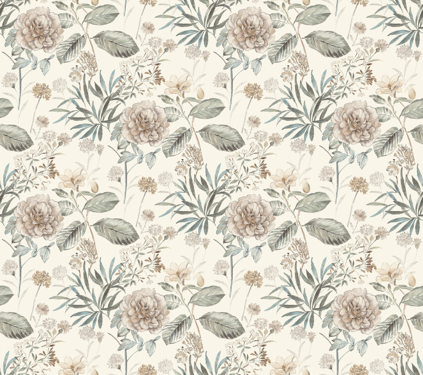 York Wallcoverings York Wallcoverings Midsummer Floral Beige and Green Wallpaper  Botanical Greens   - TL1918