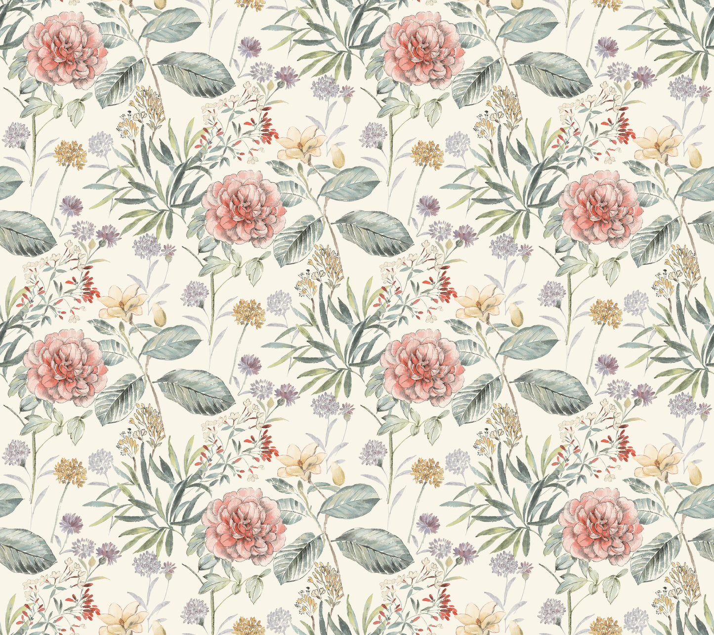 York Wallcoverings Earthy Tones Midsummer Floral Coral Wallpaper  Botanical Oranges   - TL1919