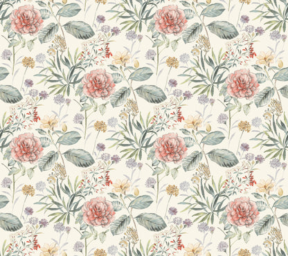 York Wallcoverings Earthy Tones Midsummer Floral Coral Wallpaper  Botanical Oranges   - TL1919