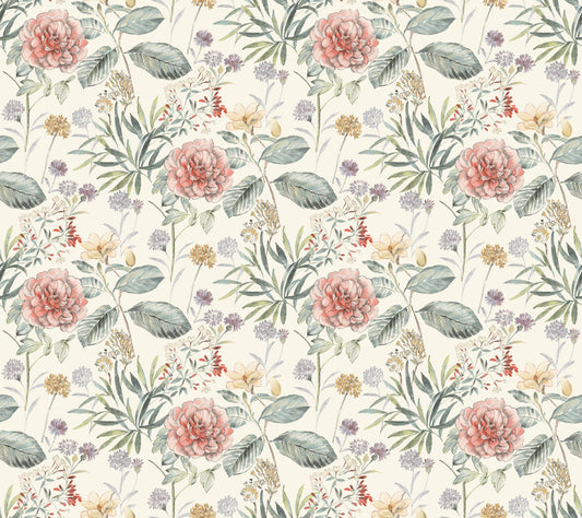 York Wallcoverings Earthy Tones Midsummer Floral Coral Wallpaper  Botanical Oranges   - TL1919
