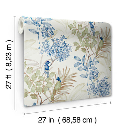 York Wallcoverings Blues II Handpainted Songbird Green and Blue Wallpaper  Animals Blues   - TL1928