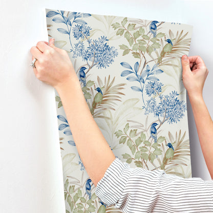 York Wallcoverings Blues II Handpainted Songbird Green and Blue Wallpaper  Animals Blues   - TL1928