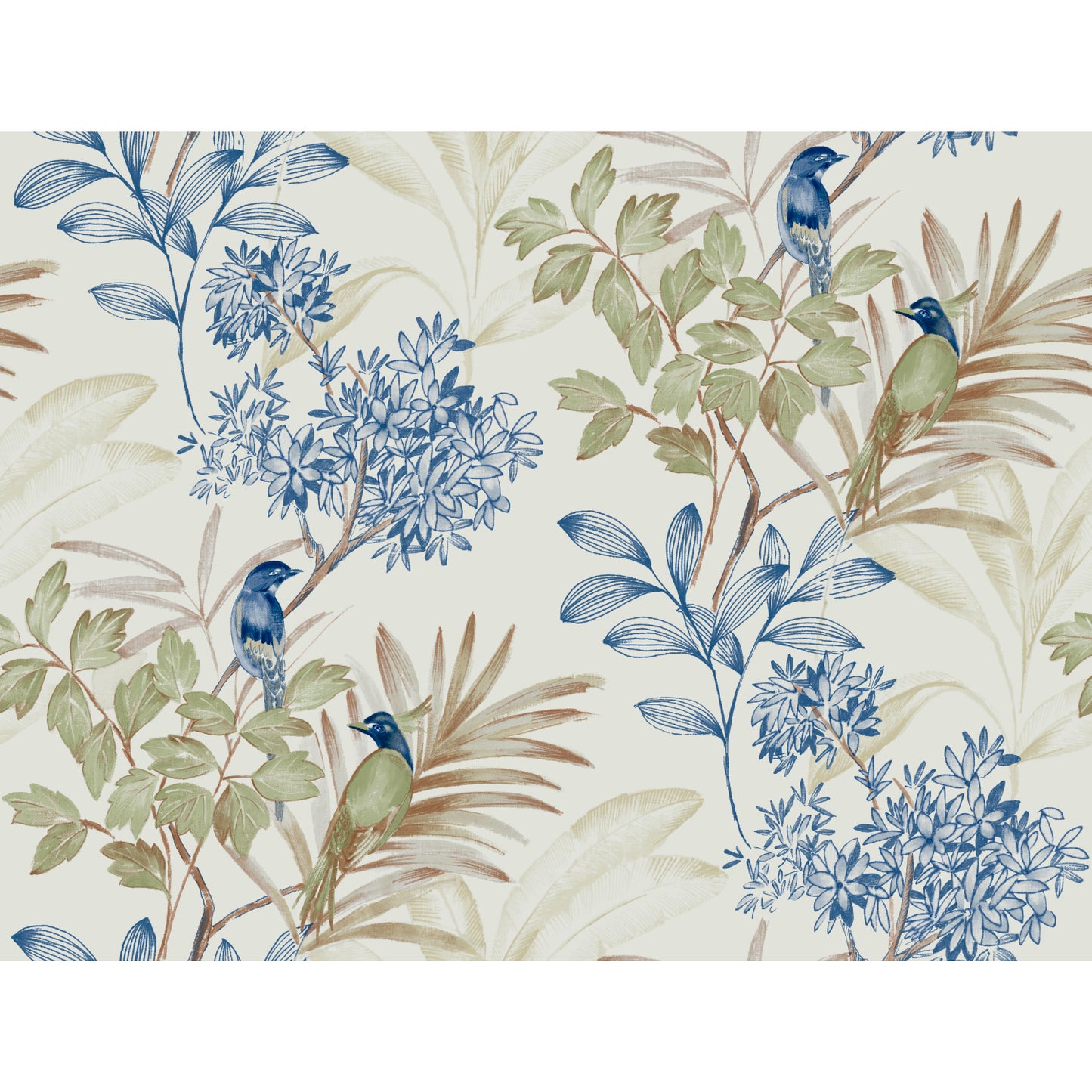 York Wallcoverings Blues II Handpainted Songbird Green and Blue Wallpaper  Animals Blues   - TL1928