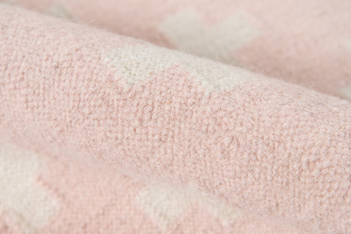 Soft pink rug runner with a light cream stripe; plush, fuzzy pile (2' x 8').