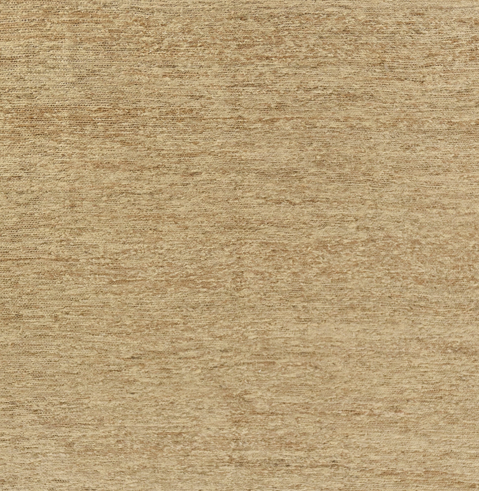 Soumak rug in warm beige-brown tones with a woven texture, 8' x 11'.