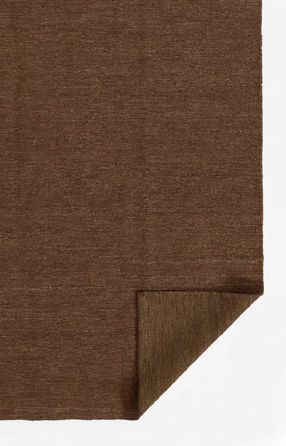 Dark brown woven fabric swatch with a small folded corner showing a lighter underside.