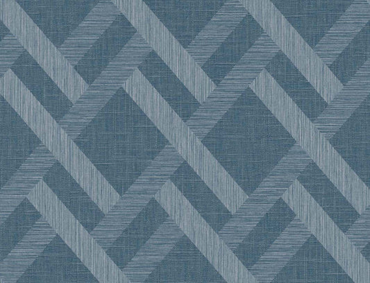 Seabrook Designs Even More Textures Linen Trellis Trellis Contemporary Blue Satin Sidewall - TS80802