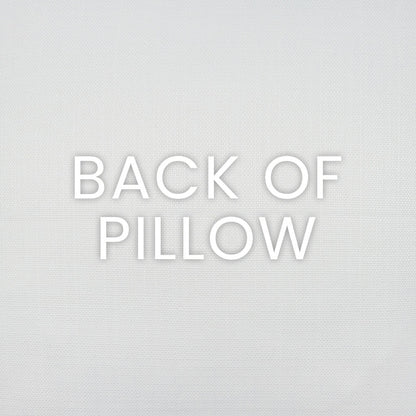 Light gray textured linen fabric background with white raised 'BACK OF PILLOW' lettering.