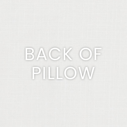 Back of pillow in light gray linen-textured fabric with subtle weave.