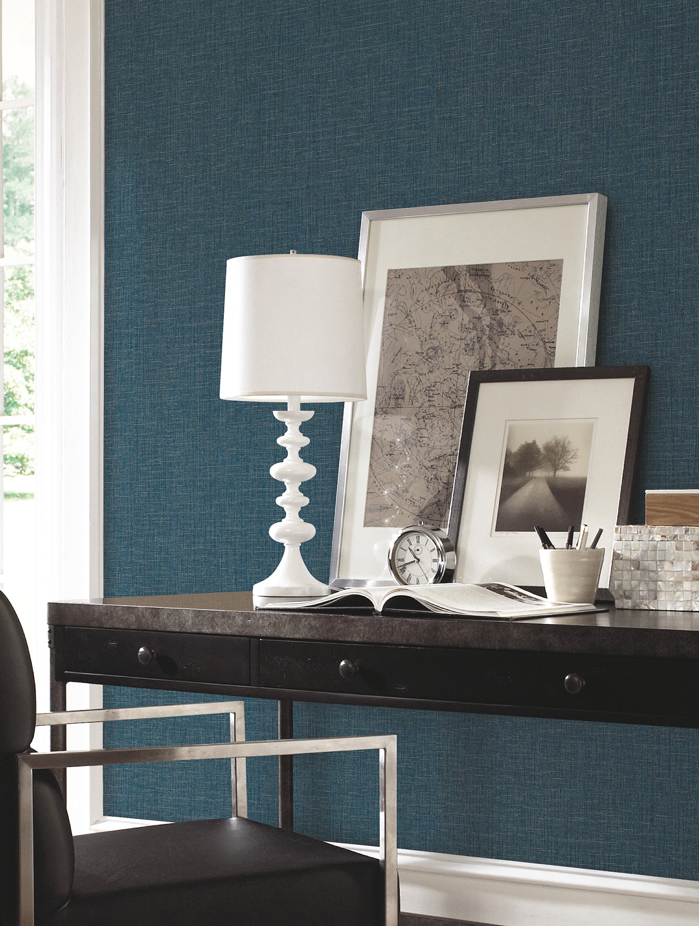 York Wallcoverings Urban Digest Berwick Indigo Wallpaper Traditional Weaves Blues   - UD2500N