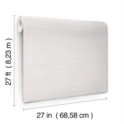White fabric-textured wallpaper sample, square 27 in by 27 in with rolled top-left edge.