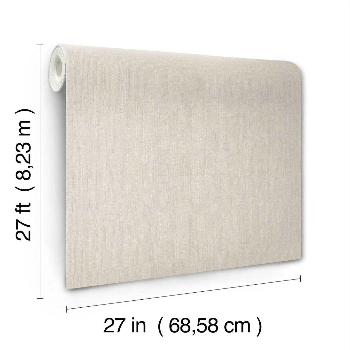 Beige linen-textured wallpaper on a roll; powder sand color, 27 in by 27 ft