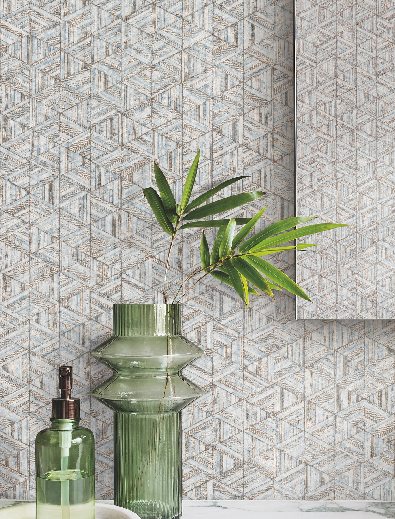 York Wallcoverings Urban Digest Rune Pewter Wallpaper Modern Geometrics Blues   - UD2584N