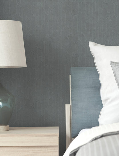 York Wallcoverings Grasscloth and Natural Resource Verge Dark Slate Wallpaper Modern Stripes Greys   - UD2595N