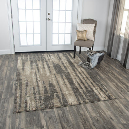 Brown and gray abstract 8×10 modern area rug with textured contemporary pattern, large neutral living room rug for stylish, cozy, designer-inspired home interiors.