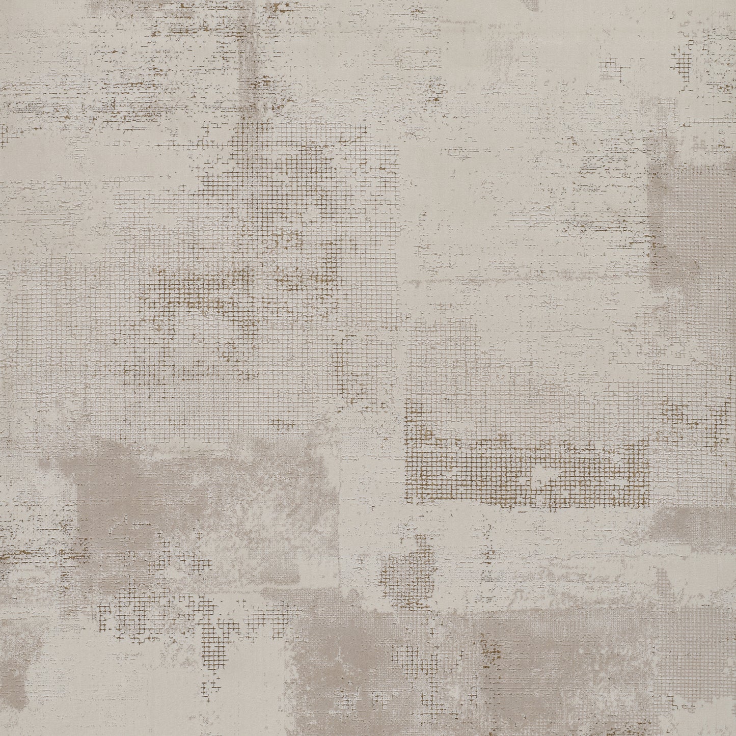 Beige distressed patchwork rug texture in cream and taupe tones with grid pattern, neutral decor.