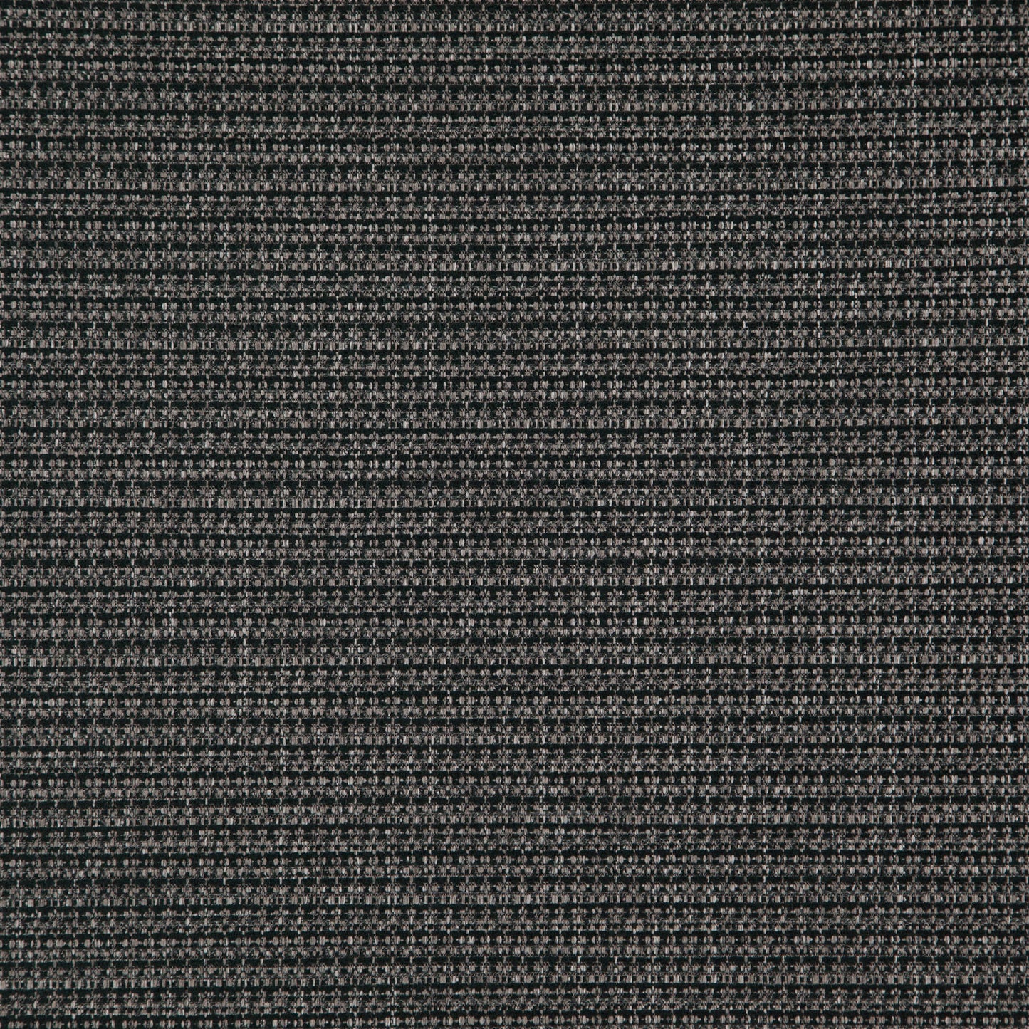 Black chenille fabric close-up with a textured surface, tiny white specks and subtle horizontal stripes.