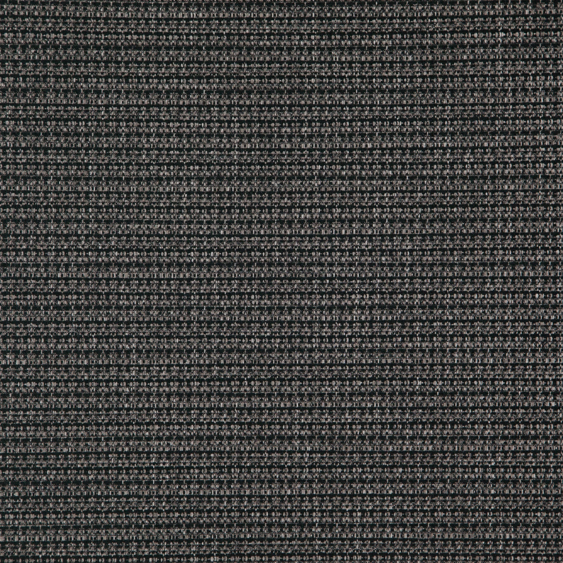 Black chenille fabric close-up with a textured surface, tiny white specks and subtle horizontal stripes.