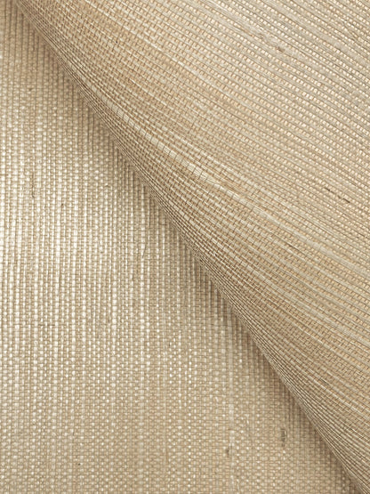 Gray grasscloth wallpaper; close-up of a woven sisal texture with a linen-like weave.