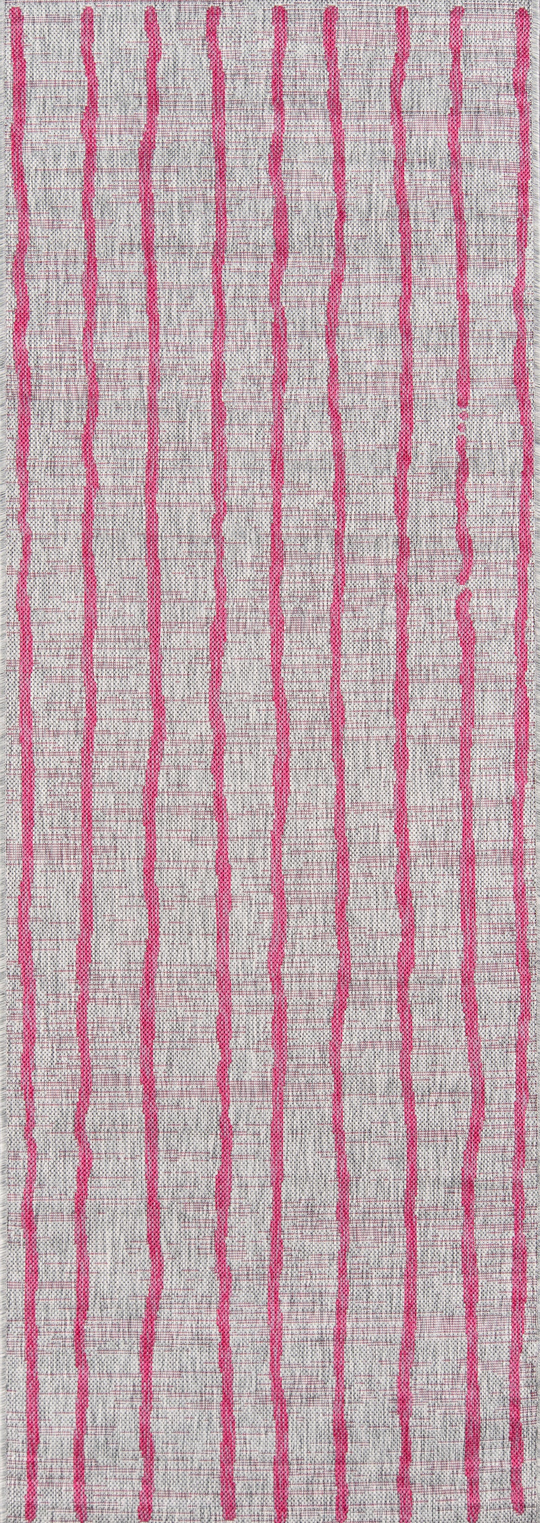 Soft grey fabric with evenly spaced magenta vertical stripes.