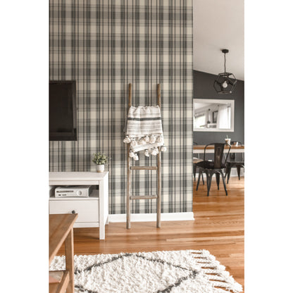 York Wallcoverings Black & White, III Bartola Plaid Black Wallpaper Plaids & Checks Plaids & Checks Black   - VN0466