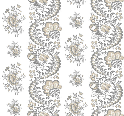 York Wallcoverings Antonina Vella Beaumont Charcoal Floral Stripe Wallpaper Botanical Kitchen & Bath Charcoal  Wallpaper - VP1303