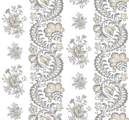 York Wallcoverings Antonina Vella Beaumont Charcoal Floral Stripe Wallpaper Botanical Kitchen & Bath Charcoal  Wallpaper - VP1303