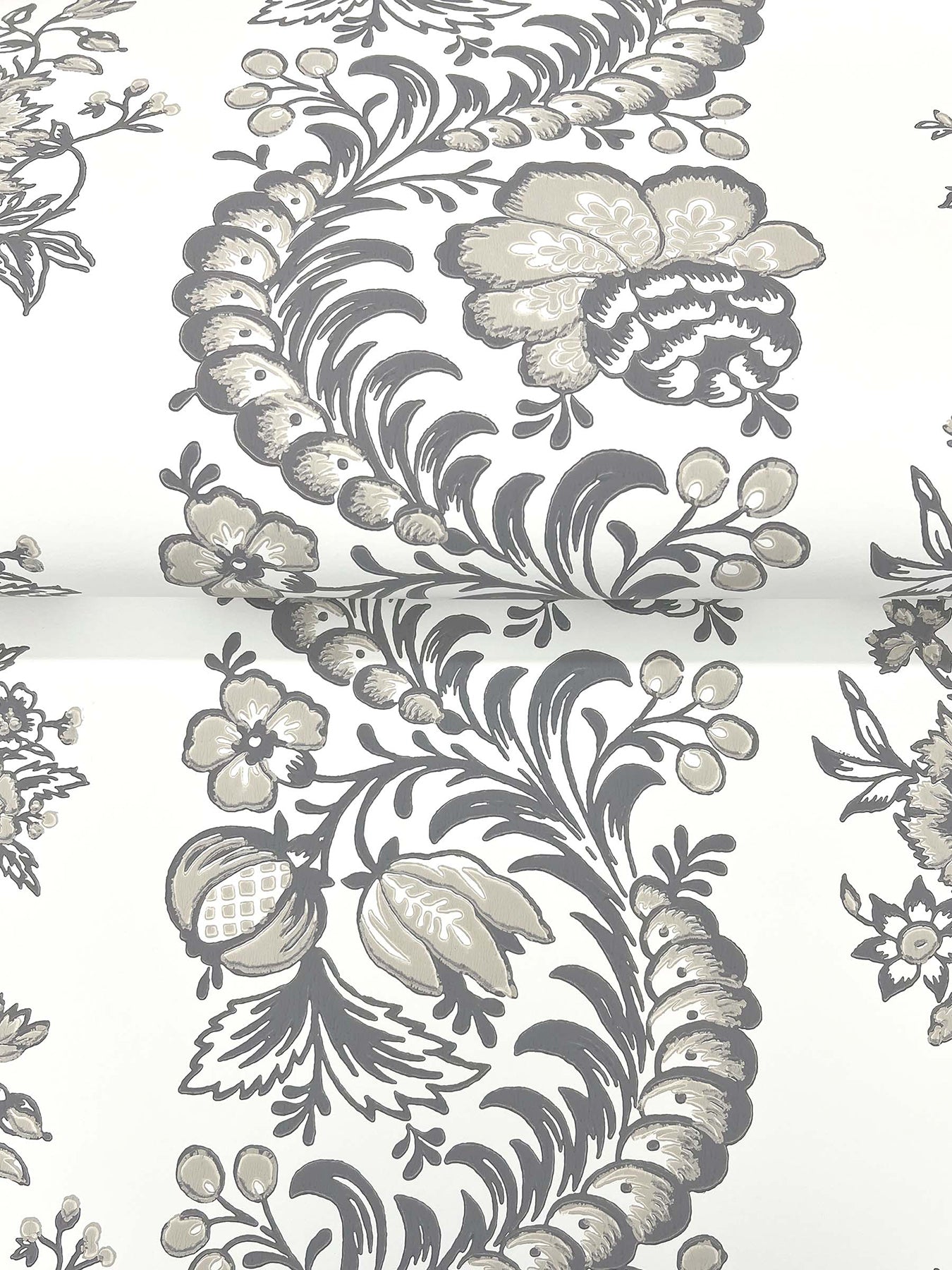 York Wallcoverings Antonina Vella Beaumont Charcoal Floral Stripe Wallpaper Botanical Kitchen & Bath Charcoal  Wallpaper - VP1303