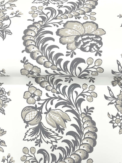 York Wallcoverings Antonina Vella Beaumont Charcoal Floral Stripe Wallpaper Botanical Kitchen & Bath Charcoal  Wallpaper - VP1303