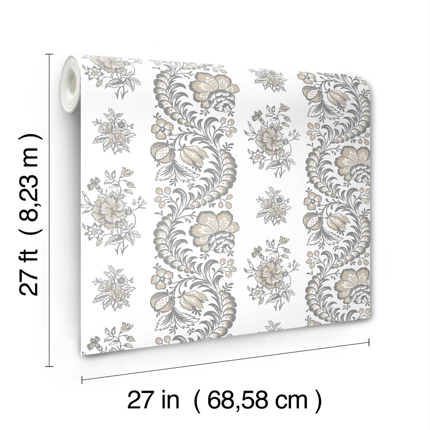 York Wallcoverings Antonina Vella Beaumont Charcoal Floral Stripe Wallpaper Botanical Kitchen & Bath Charcoal  Wallpaper - VP1303