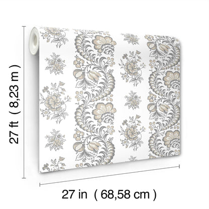 York Wallcoverings Antonina Vella Beaumont Charcoal Floral Stripe Wallpaper Botanical Kitchen & Bath Charcoal  Wallpaper - VP1303