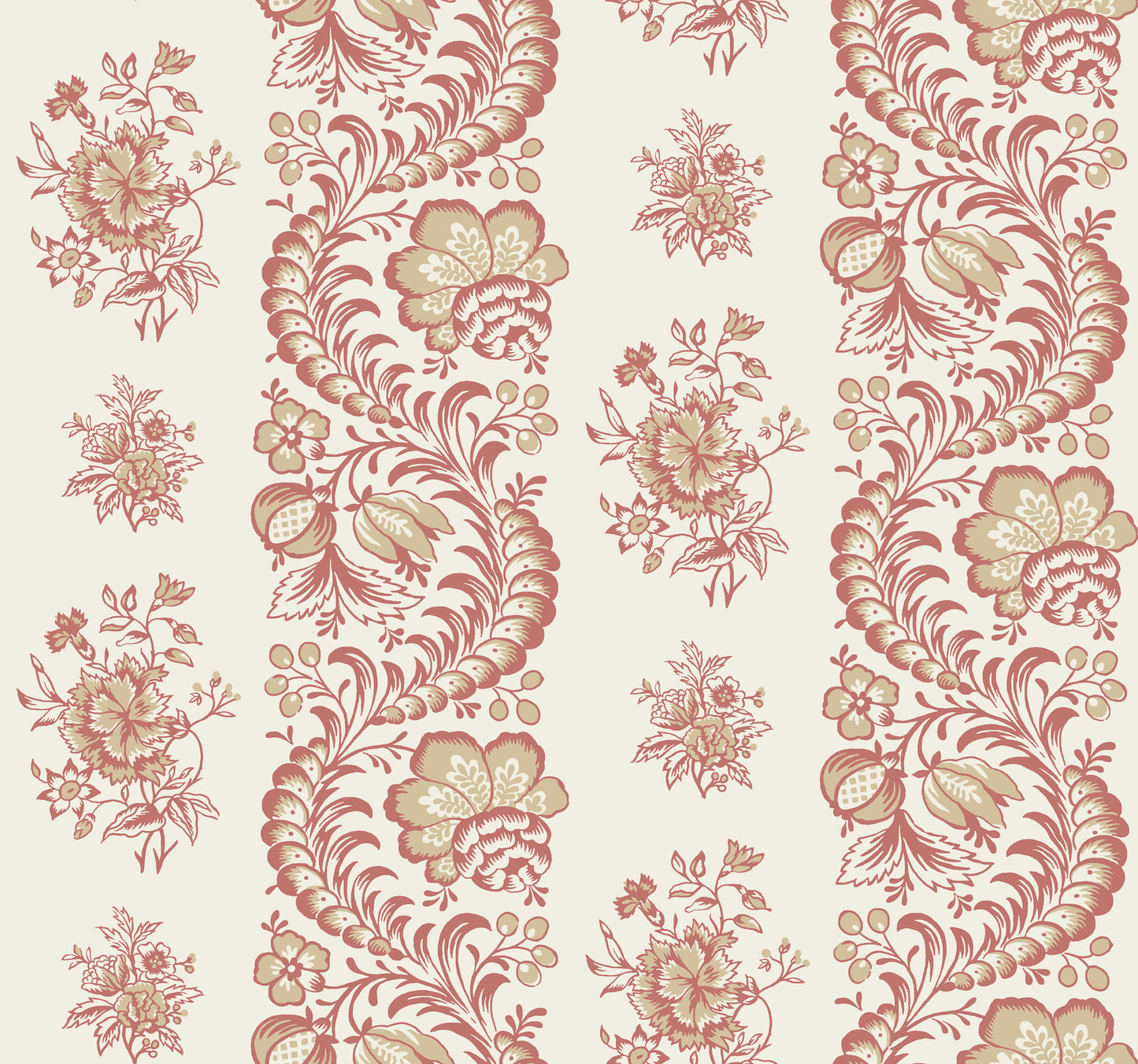 York Wallcoverings Antonina Vella Beaumont Ruby Floral Stripe Wallpaper Botanical Kitchen & Bath Ginger  Wallpaper - VP1304
