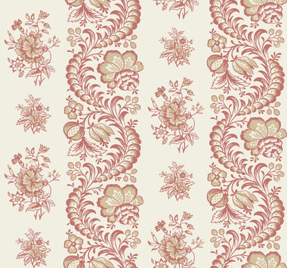York Wallcoverings Antonina Vella Beaumont Ruby Floral Stripe Wallpaper Botanical Kitchen & Bath Ginger  Wallpaper - VP1304