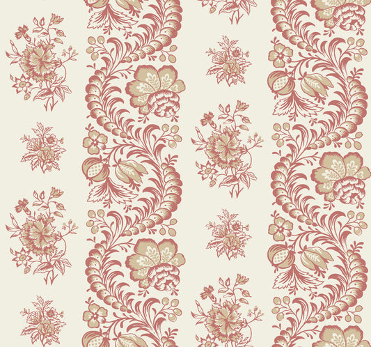 York Wallcoverings Antonina Vella Beaumont Ruby Floral Stripe Wallpaper Botanical Kitchen & Bath Ginger  Wallpaper - VP1304