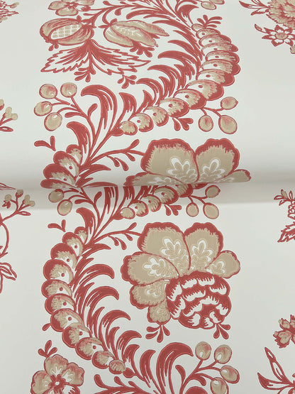 York Wallcoverings Antonina Vella Beaumont Ruby Floral Stripe Wallpaper Botanical Kitchen & Bath Ginger  Wallpaper - VP1304