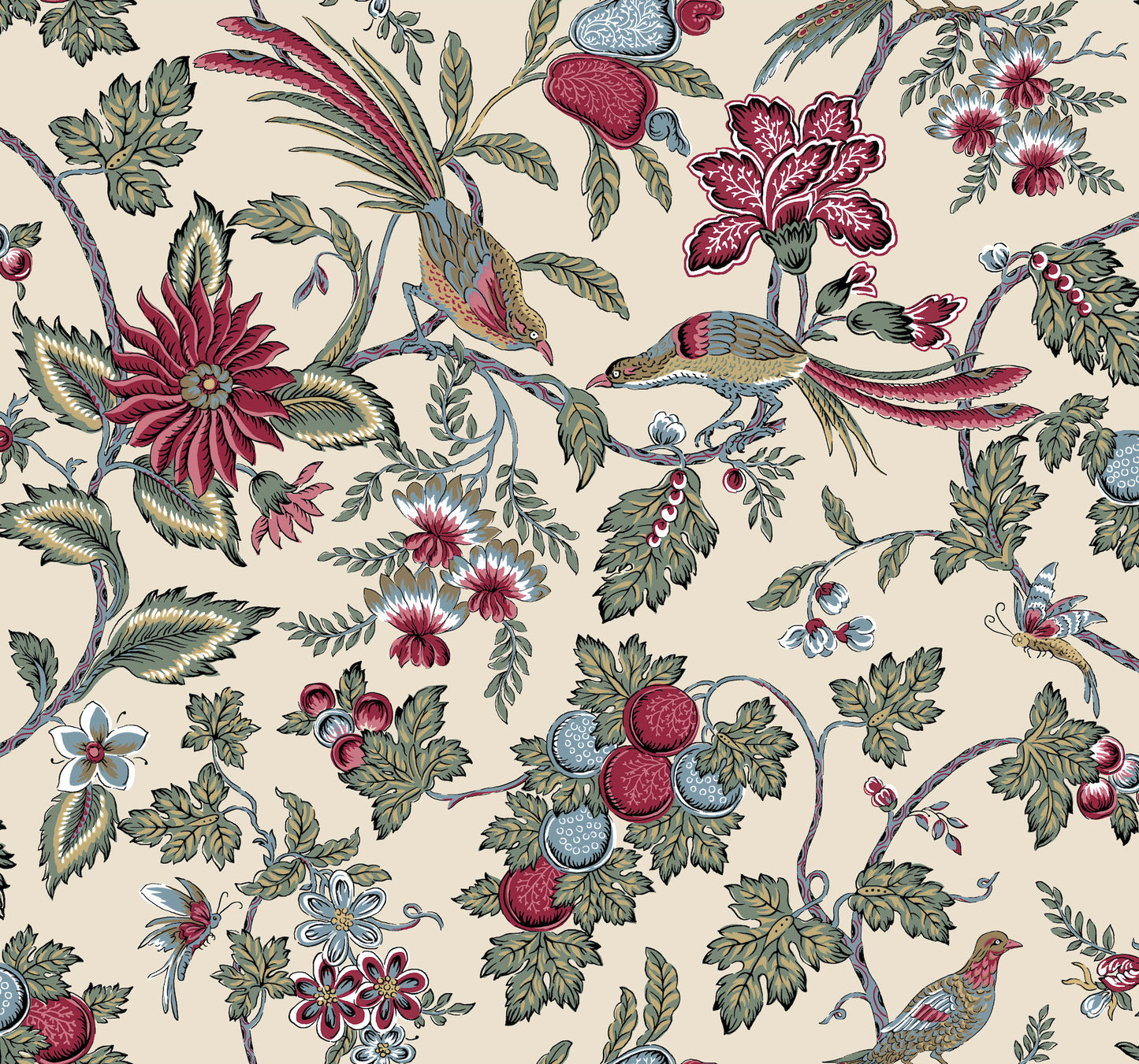 York Wallcoverings Antonina Vella Parterre Raspberry Jacobean Wallpaper Animals Traditional Raspberry  Wallpaper - VP1312