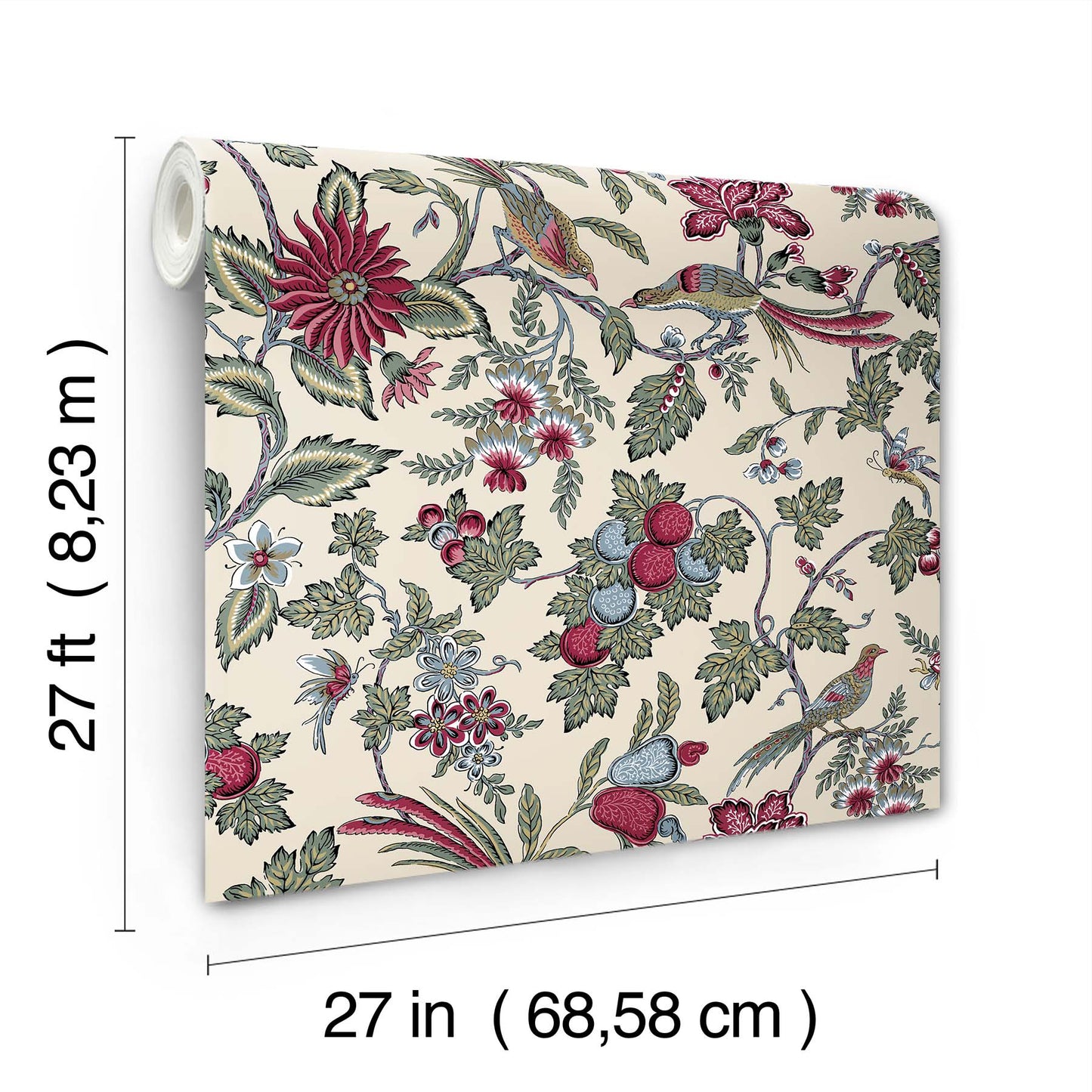 York Wallcoverings Antonina Vella Parterre Raspberry Jacobean Wallpaper Animals Traditional Raspberry  Wallpaper - VP1312