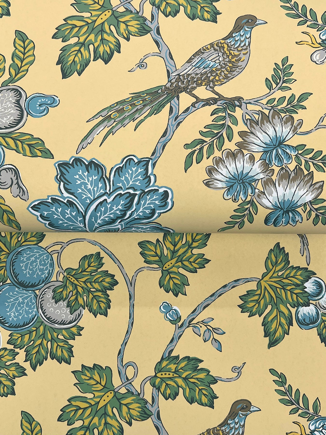York Wallcoverings Antonina Vella Parterre Light Yellow Jacobean Wallpaper Animals Traditional Saffron  Wallpaper - VP1313