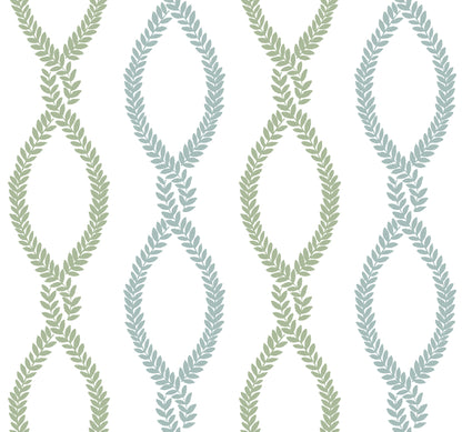 York Wallcoverings Antonina Vella Laureate Light Green Vine Trellis Wallpaper Graphics Transitional Blue & Green  Wallpaper - VP1321