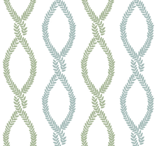 York Wallcoverings Antonina Vella Laureate Light Green Vine Trellis Wallpaper Graphics Transitional Blue & Green  Wallpaper - VP1321