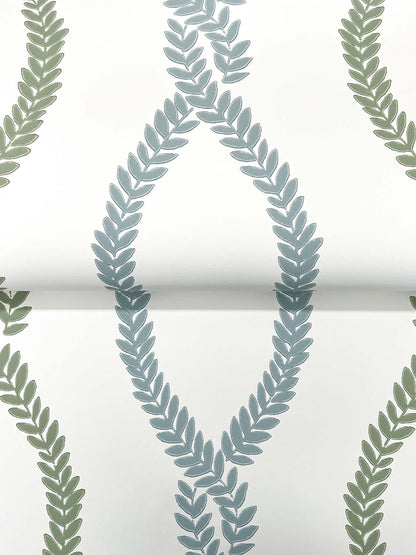 York Wallcoverings Antonina Vella Laureate Light Green Vine Trellis Wallpaper Graphics Transitional Blue & Green  Wallpaper - VP1321