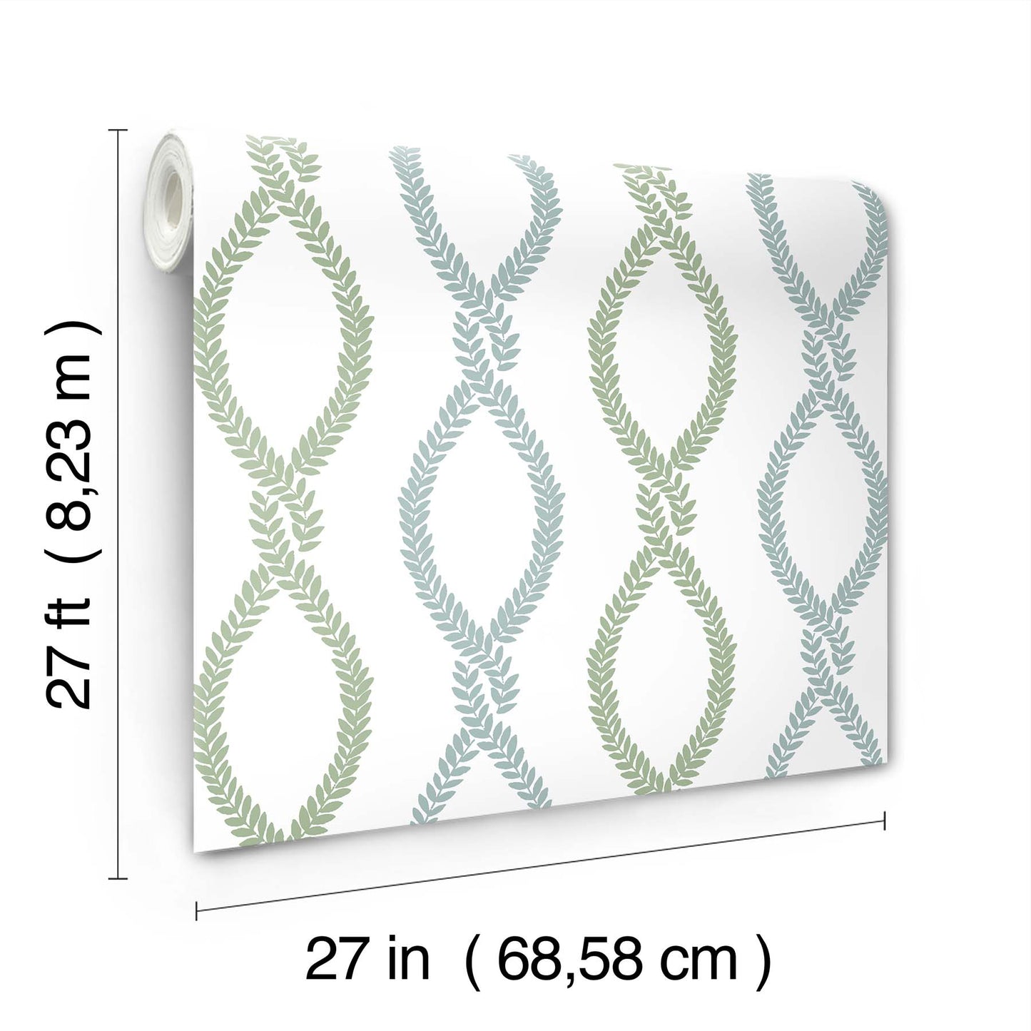 York Wallcoverings Antonina Vella Laureate Light Green Vine Trellis Wallpaper Graphics Transitional Blue & Green  Wallpaper - VP1321