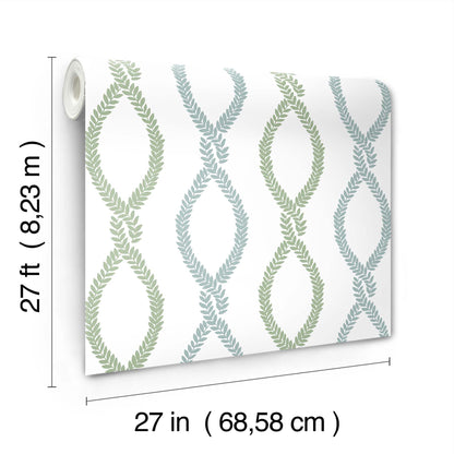 York Wallcoverings Antonina Vella Laureate Light Green Vine Trellis Wallpaper Graphics Transitional Blue & Green  Wallpaper - VP1321