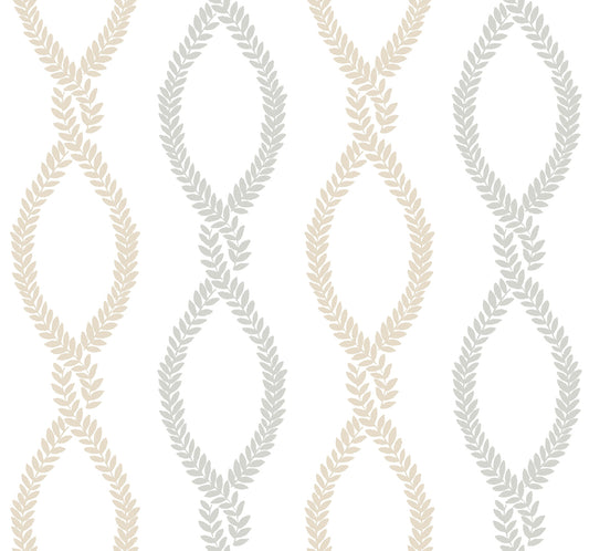 York Wallcoverings Antonina Vella Laureate Neutral Vine Trellis Wallpaper Graphics Transitional Beige & Grey  Wallpaper - VP1322