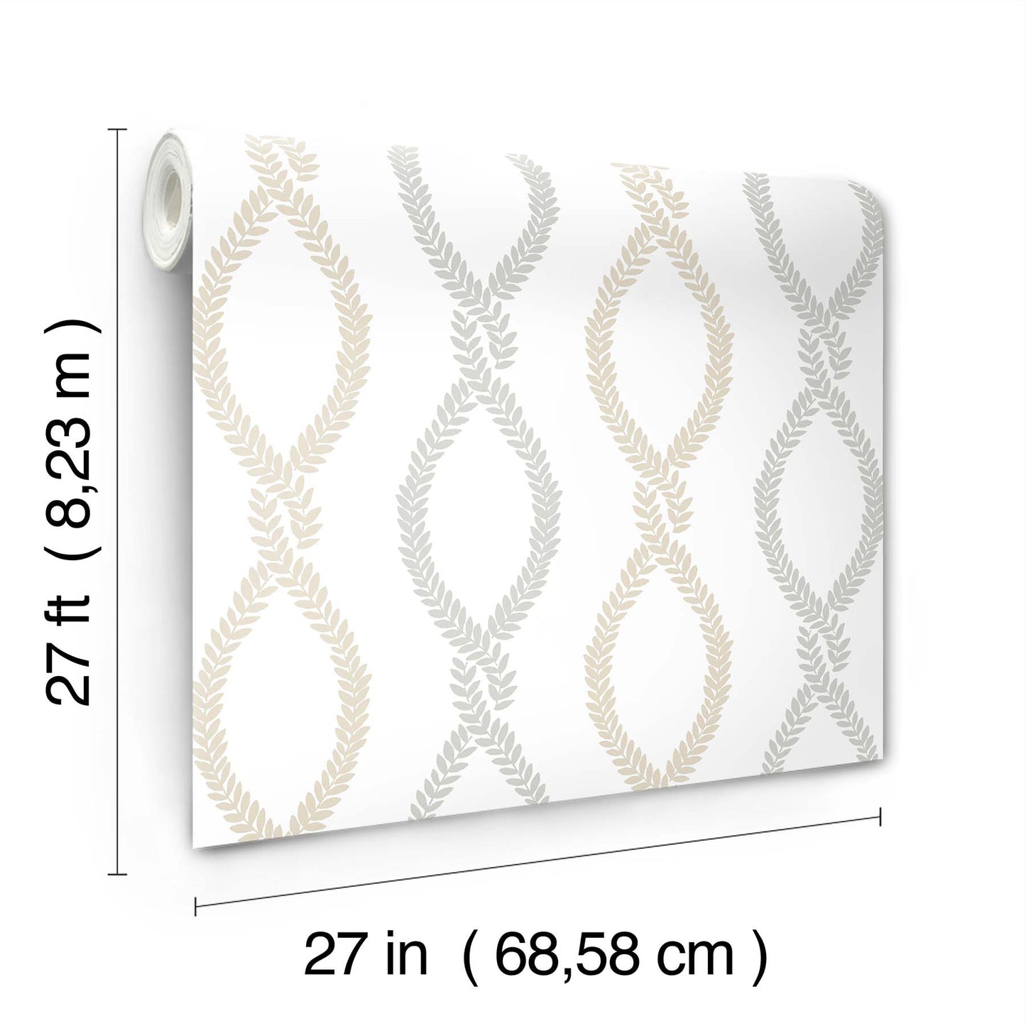 York Wallcoverings Antonina Vella Laureate Neutral Vine Trellis Wallpaper Graphics Transitional Beige & Grey  Wallpaper - VP1322