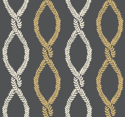 York Wallcoverings Antonina Vella Laureate Black Vine Trellis Wallpaper Graphics Transitional Off Black  Wallpaper - VP1324