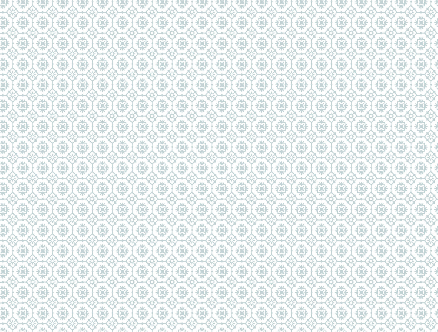 Light blue floral grid wallpaper with repeating geometric floral motifs on a pale background.